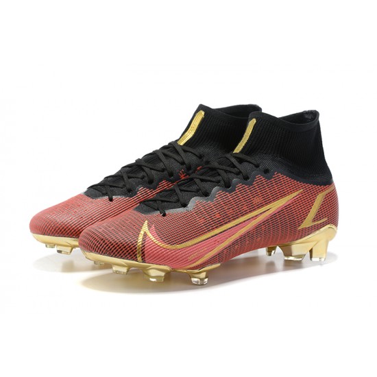 Nike Mercurial Superfly 8 Elite FG High Black Brown Gold Men Football Boots