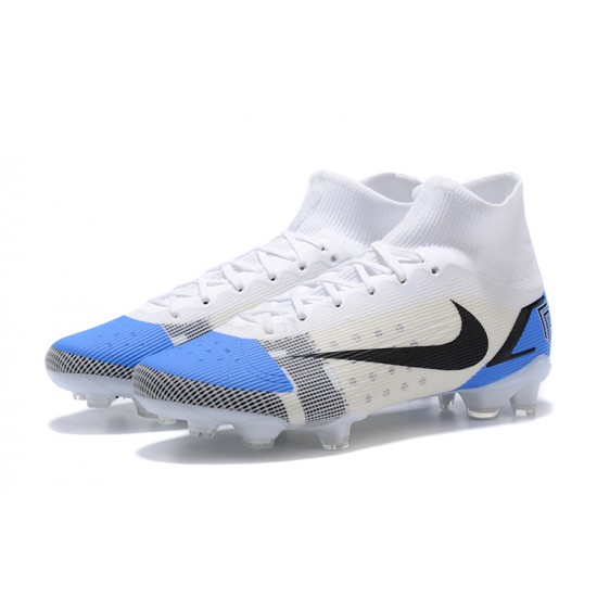 Nike Mercurial Superfly 8 Elite FG High White Blue Men Football Boots