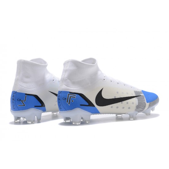 Nike Mercurial Superfly 8 Elite FG High White Blue Men Football Boots