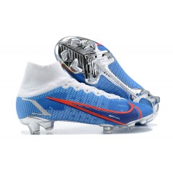 Nike Mercurial Superfly 8 Elite FG High White Blue Silver Men Football Boots