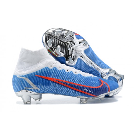 Nike Mercurial Superfly 8 Elite FG High White Blue Silver Men Football Boots