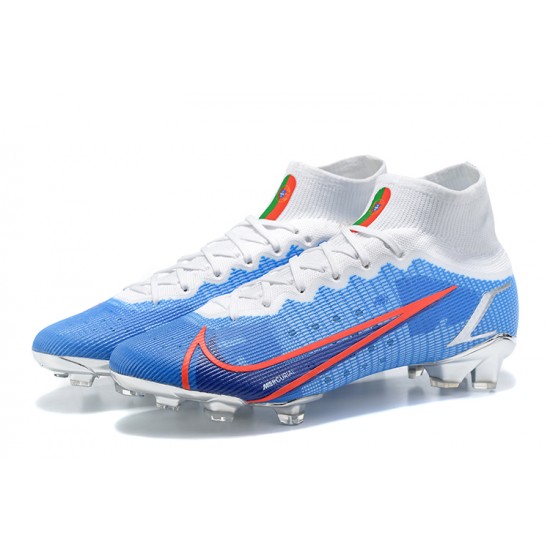 Nike Mercurial Superfly 8 Elite FG High White Blue Silver Men Football Boots