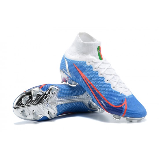 Nike Mercurial Superfly 8 Elite FG High White Blue Silver Men Football Boots