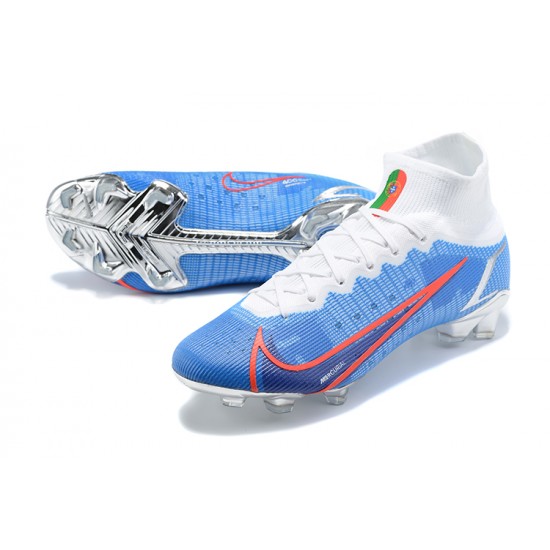 Nike Mercurial Superfly 8 Elite FG High White Blue Silver Men Football Boots