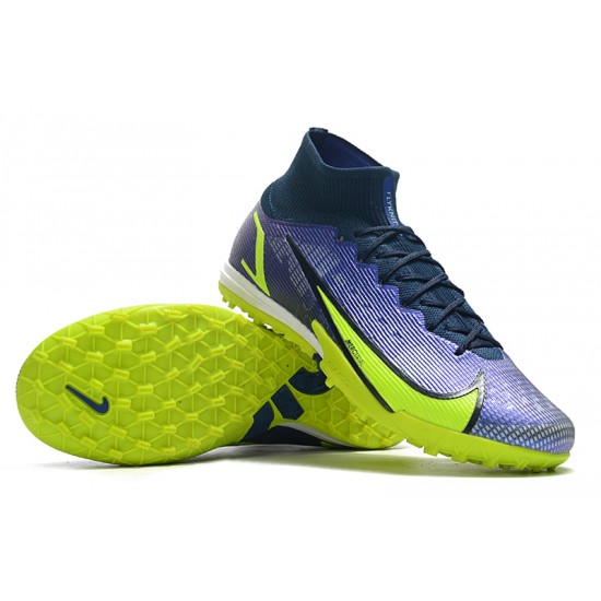 Nike Mercurial Superfly 9 Elite TF High Dark Blue Yellow Men Football Boots