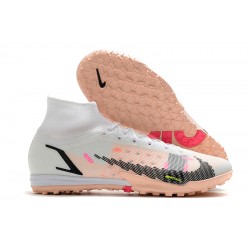 Nike Mercurial Superfly 9 Elite TF High White Pink Black Men Football Boots