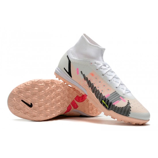 Nike Mercurial Superfly 9 Elite TF High White Pink Black Men Football Boots