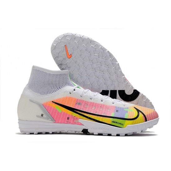 Nike Mercurial Superfly 9 Elite TF High White Pink Yellow Men Football Boots