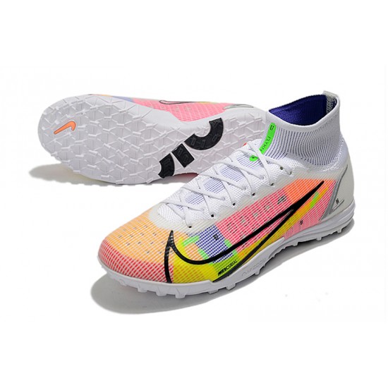 Nike Mercurial Superfly 9 Elite TF High White Pink Yellow Men Football Boots