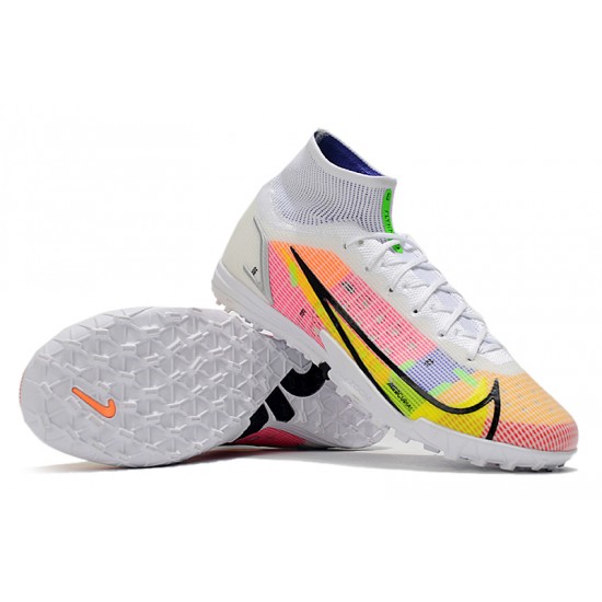 Nike Mercurial Superfly 9 Elite TF High White Pink Yellow Men Football Boots