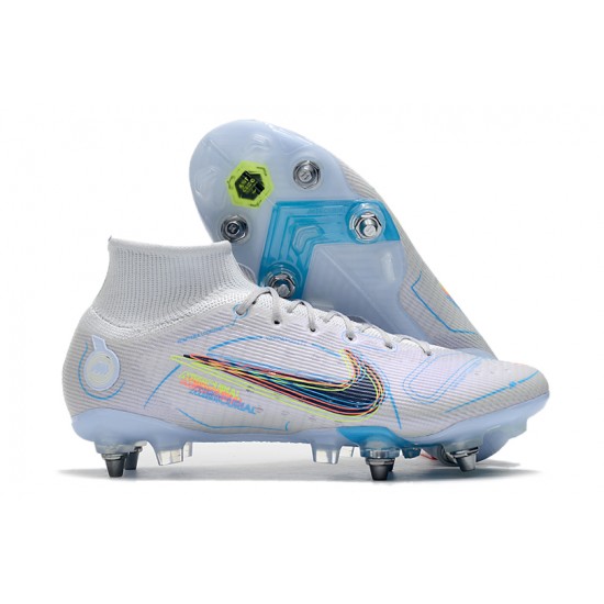 Nike Mercurial Superfly VIII Elite SG PRO Anti Clog High White Blue Men Football Boots