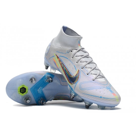 Nike Mercurial Superfly VIII Elite SG PRO Anti Clog High White Blue Men Football Boots