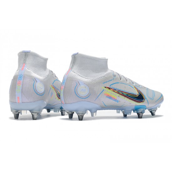 Nike Mercurial Superfly VIII Elite SG PRO Anti Clog High White Blue Men Football Boots