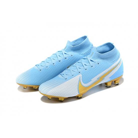 Nike Mercurial Superfly 7 Elite FG Ltblue Gold Grey Football Boots