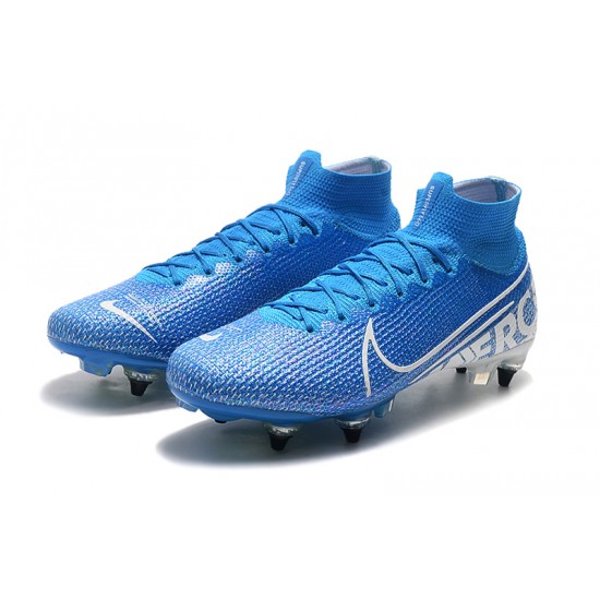 Nike Mercurial Superfly 7 Elite SG-PRO AC High White Blue Football Boots