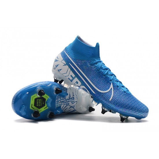 Nike Mercurial Superfly 7 Elite SG-PRO AC High White Blue Football Boots