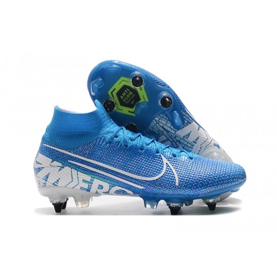 Nike Mercurial Superfly 7 Elite SG-PRO AC High White Blue Football Boots