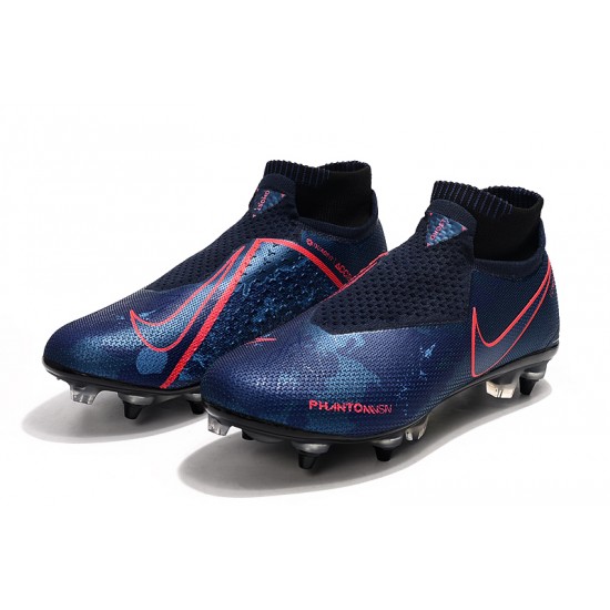 Nike Phantom VSN Elite DF SG-Pro Anti Clog High Deep Blue Black Red Football Boots