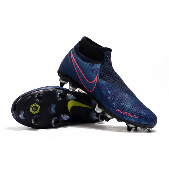 Nike Phantom VSN Elite DF SG-Pro Anti Clog High Deep Blue Black Red Football Boots