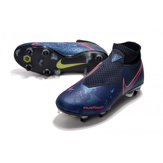 Nike Phantom VSN Elite DF SG-Pro Anti Clog High Deep Blue Black Red Football Boots