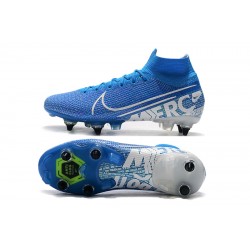 Nike Mercurial Superfly 7 Elite SG-PRO AC High White Blue Football Boots