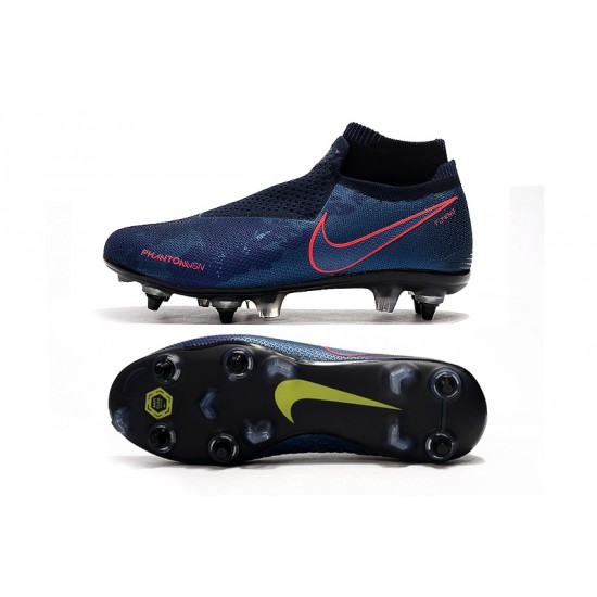 Nike Phantom VSN Elite DF SG-Pro Anti Clog High Deep Blue Black Red Football Boots