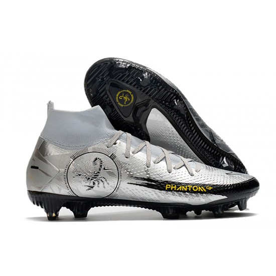 Nike Phantom Scorpion Elite Dynamic Fit FG Low Mens Silver Yellow Black Football Boots