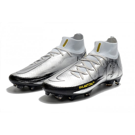 Nike Phantom Scorpion Elite Dynamic Fit FG Low Mens Silver Yellow Black Football Boots