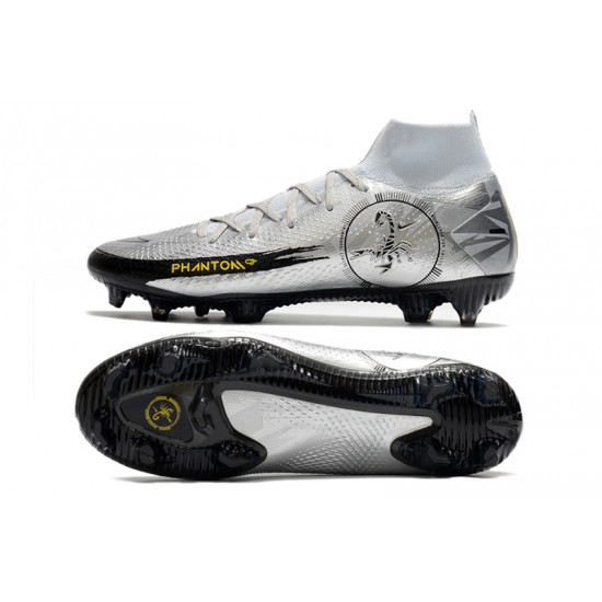 Nike Phantom Scorpion Elite Dynamic Fit FG Low Mens Silver Yellow Black Football Boots