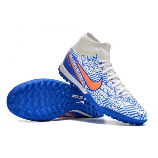 Nike Air Zoom Mercurial Superfly IX Academy TF High White Blue Women/Men Football Boots