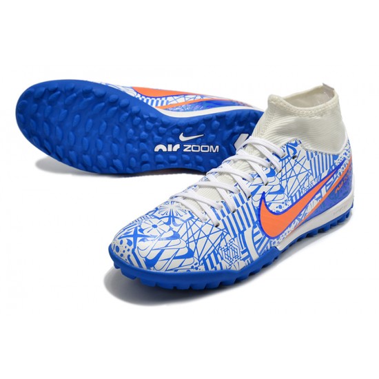 Nike Air Zoom Mercurial Superfly IX Academy TF High White Blue Women/Men Football Boots