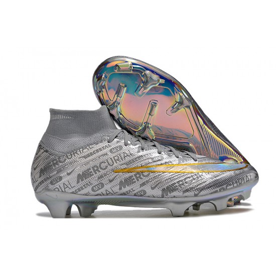 Nike Air Zoom Mercurial Superfly IX Elite FG High Silver Gold Women/Men Football Boots