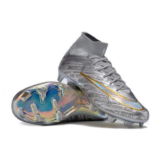 Nike Air Zoom Mercurial Superfly IX Elite FG High Silver Gold Women/Men Football Boots