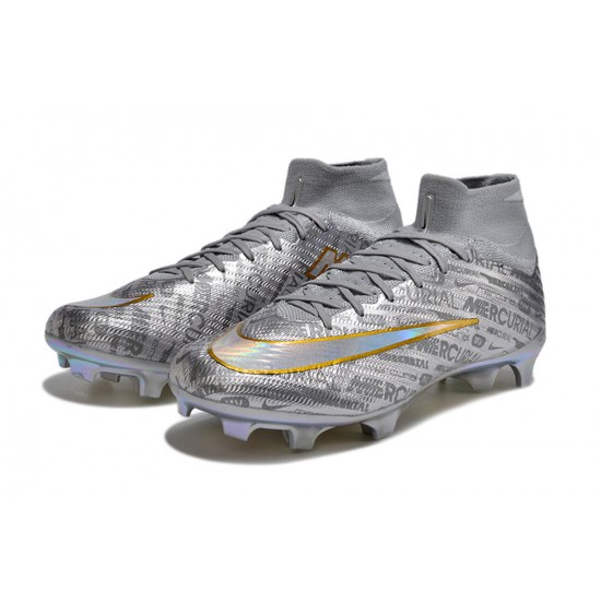 Nike Air Zoom Mercurial Superfly IX Elite FG High Silver Gold Women/Men Football Boots