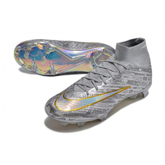 Nike Air Zoom Mercurial Superfly IX Elite FG High Silver Gold Women/Men Football Boots