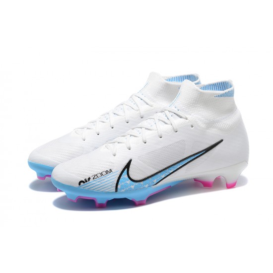 Nike Air Zoom Mercurial Superfly IX Elite FG High White Blue Men Football Boots