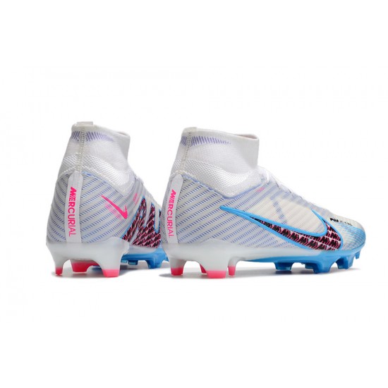 Nike Air Zoom Mercurial Superfly IX Elite FG High White Blue Pink Women/Men Football Boots