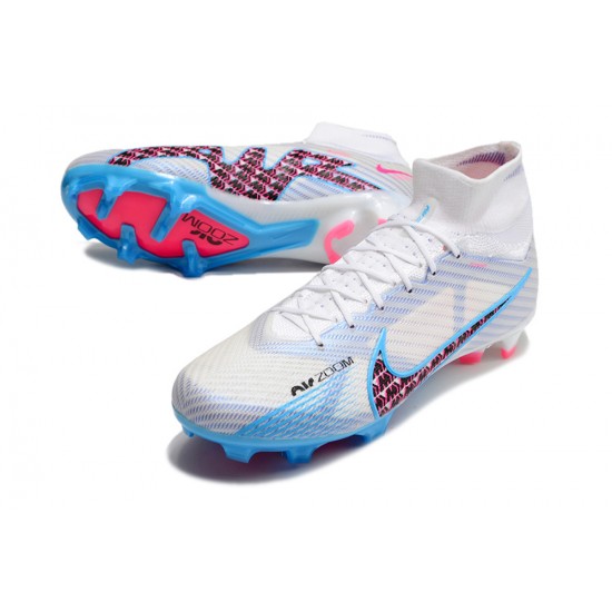 Nike Air Zoom Mercurial Superfly IX Elite FG High White Blue Pink Women/Men Football Boots