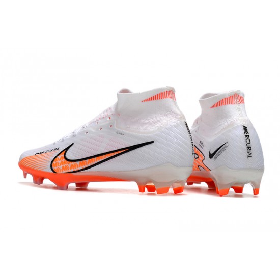 Nike Air Zoom Mercurial Superfly IX Elite FG High White Orange Women/Men Football Boots