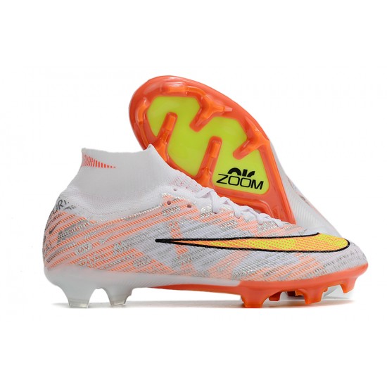 Nike Air Zoom Mercurial Superfly IX Elite FG High White Orange Yellow Women/Men Football Boots