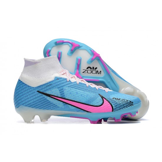 Nike Air Zoom Mercurial Superfly IX Elite FG High White Pink Blue Men Football Boots