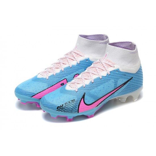 Nike Air Zoom Mercurial Superfly IX Elite FG High White Pink Blue Men Football Boots