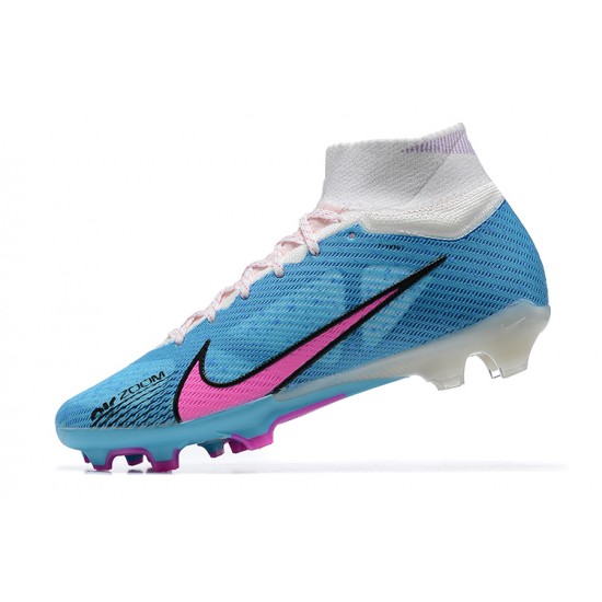 Nike Air Zoom Mercurial Superfly IX Elite FG High White Pink Blue Men Football Boots