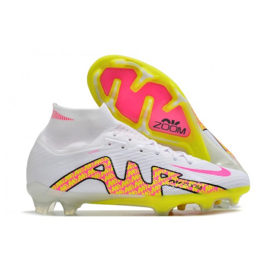 Nike Air Zoom Mercurial Superfly IX Elite FG High White Pink Yellow Women/Men Football Boots