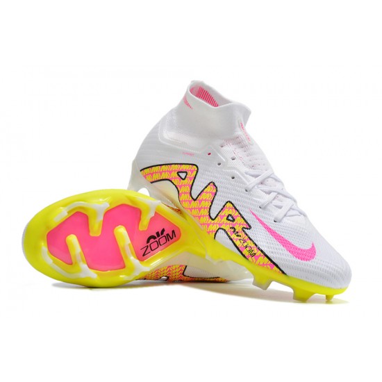 Nike Air Zoom Mercurial Superfly IX Elite FG High White Pink Yellow Women/Men Football Boots