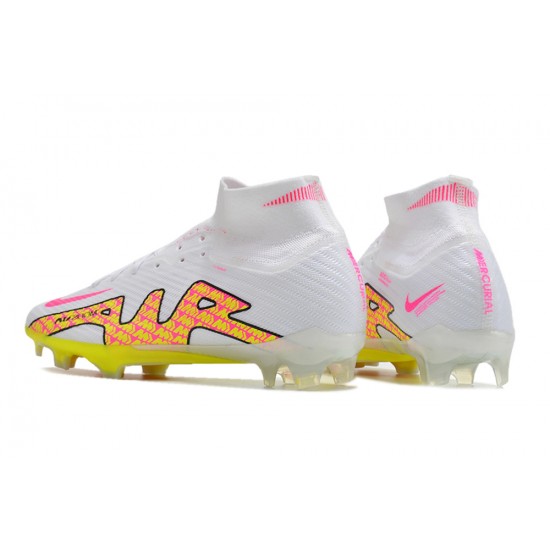 Nike Air Zoom Mercurial Superfly IX Elite FG High White Pink Yellow Women/Men Football Boots