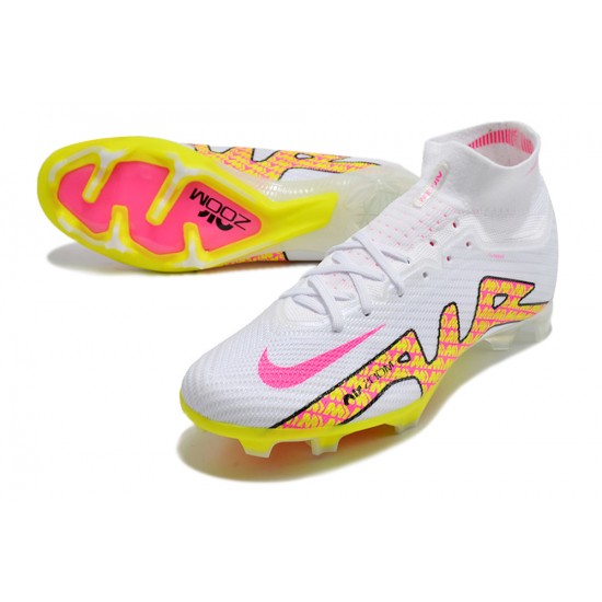 Nike Air Zoom Mercurial Superfly IX Elite FG High White Pink Yellow Women/Men Football Boots