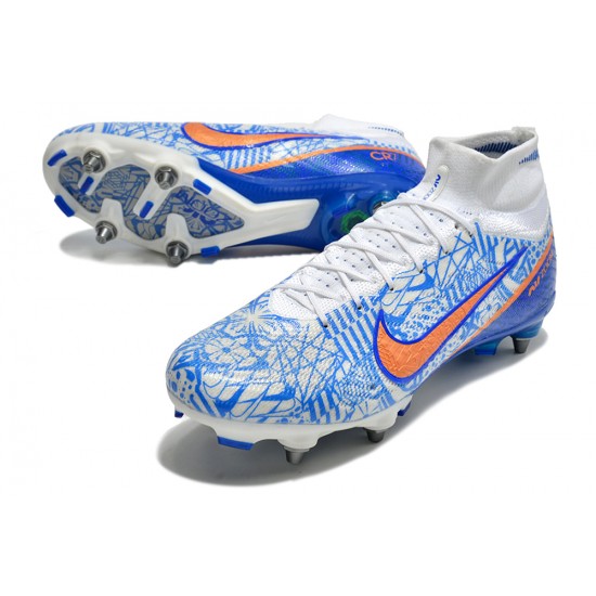 Nike Air Zoom Mercurial Superfly IX Elite SG High White Blue Men Football Boots