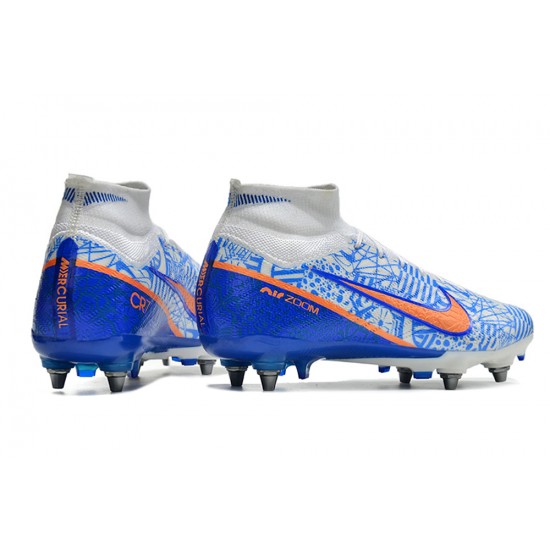 Nike Air Zoom Mercurial Superfly IX Elite SG High White Blue Men Football Boots