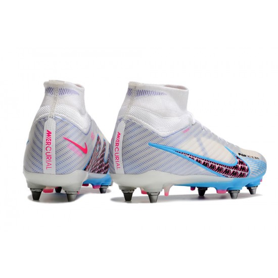 Nike Air Zoom Mercurial Superfly IX Elite SG High White Blue Pink Men Football Boots